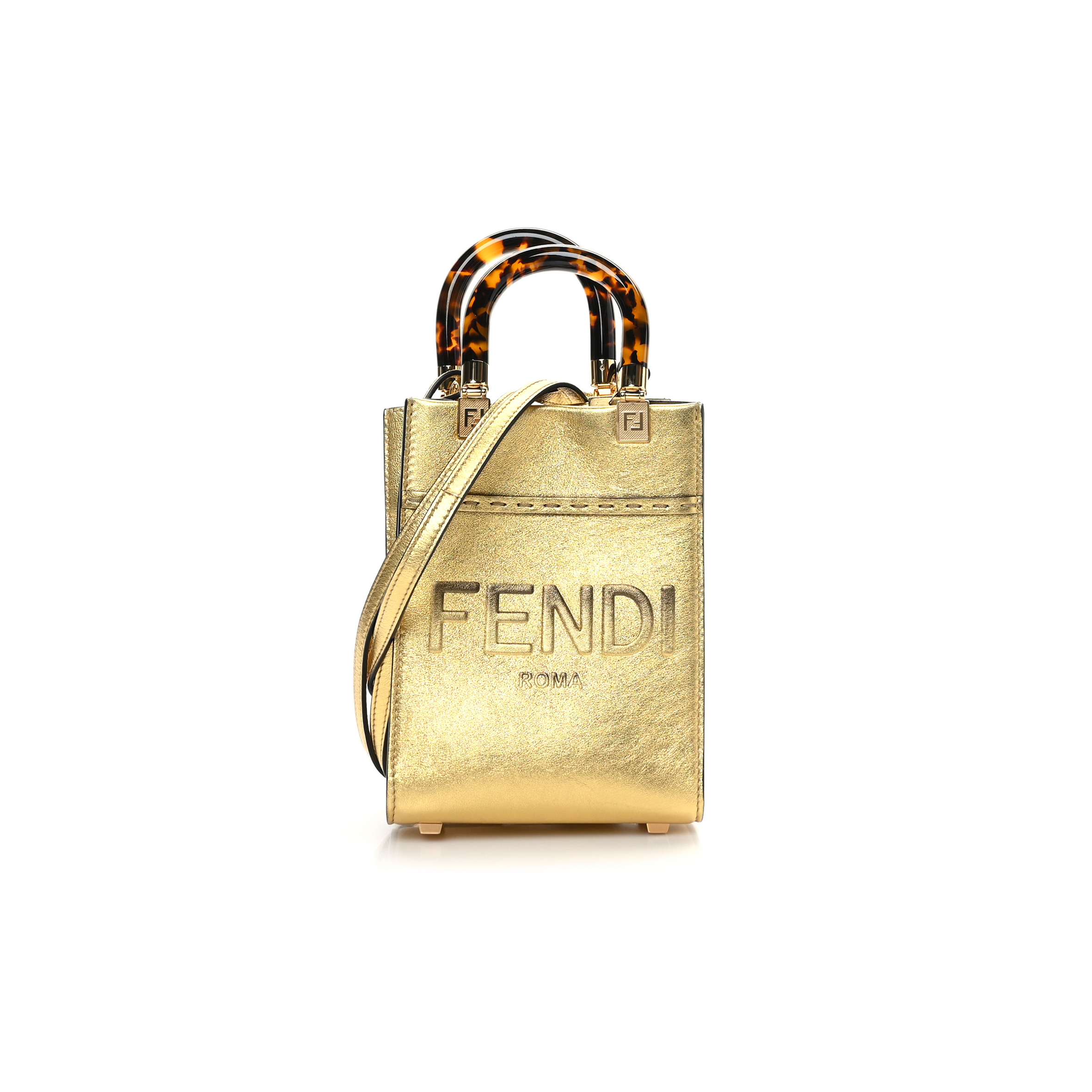 FENDI MINI SUNSHINE SHOPPER TOTE GOLD 8BS051AJH7F1GNN (18*13*6m)
